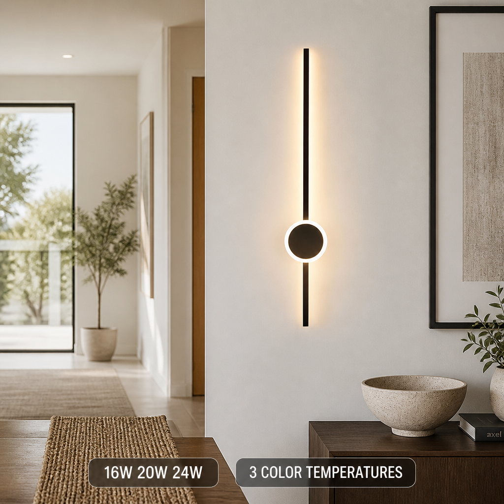 Scandinavian Black & Gold LED Backlight Wall Sconce