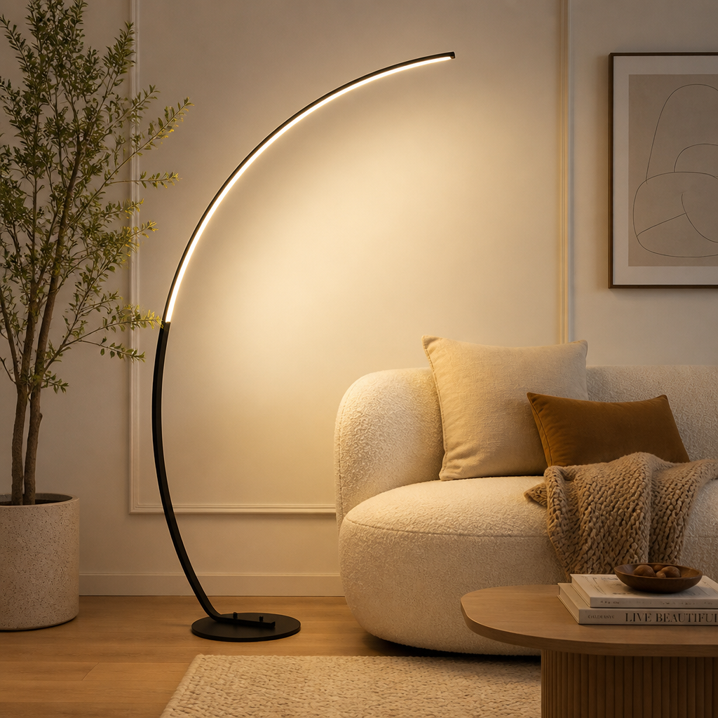 Scandinavian Black LED Arc Floor Lamp