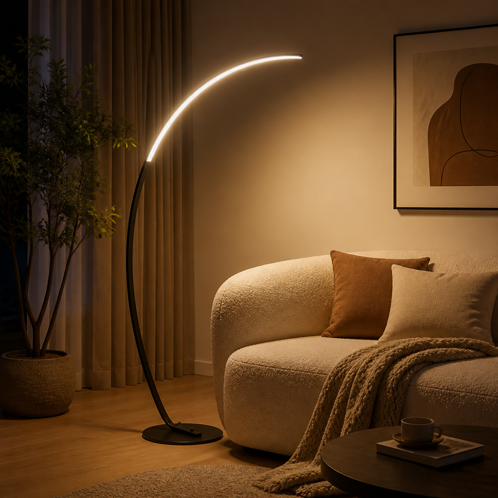 Scandinavian Black LED Arc Floor Lamp