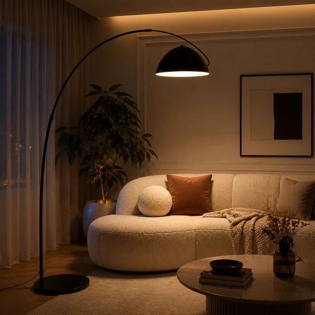 Scandinavian Black Metal Arc Floor Lamp