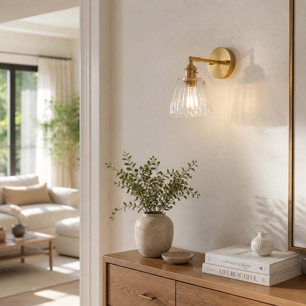 Scandinavian Brass & Glass Wall Sconce