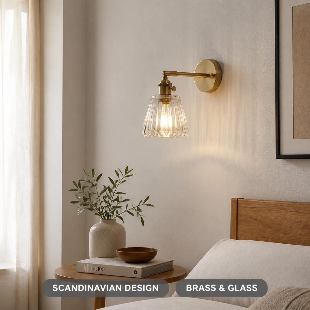 Scandinavian Brass & Glass Wall Sconce