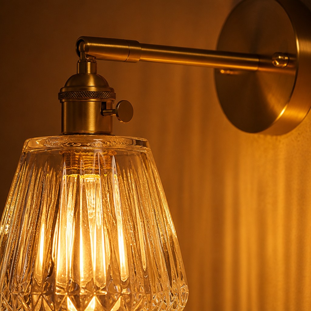 Scandinavian Brass & Glass Wall Sconce