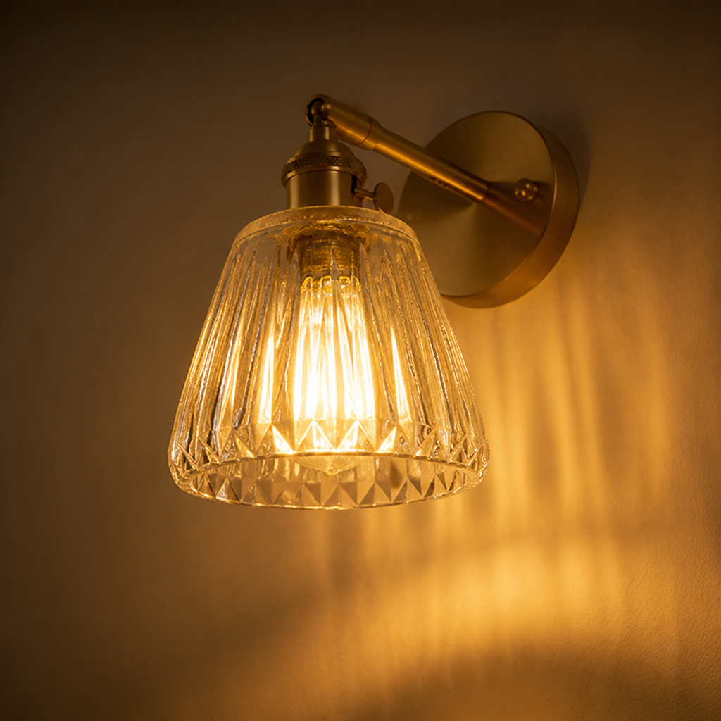 Scandinavian Brass & Glass Wall Sconce