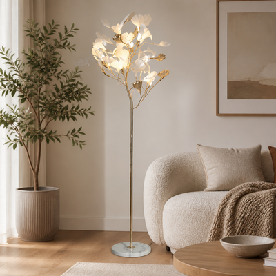 Scandinavian Ceramic LED Ginkgo Leaf Floor Lamp