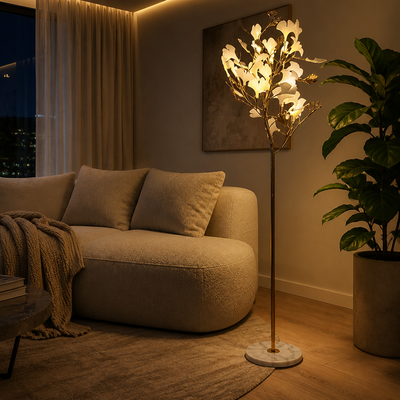 Scandinavian Ceramic LED Ginkgo Leaf Floor Lamp