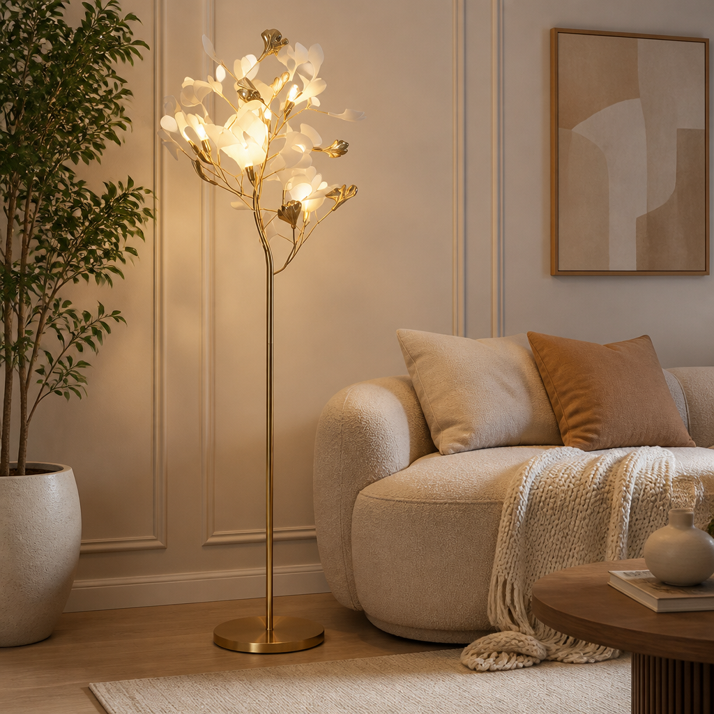 Scandinavian Ceramic LED Ginkgo Leaf Floor Lamp