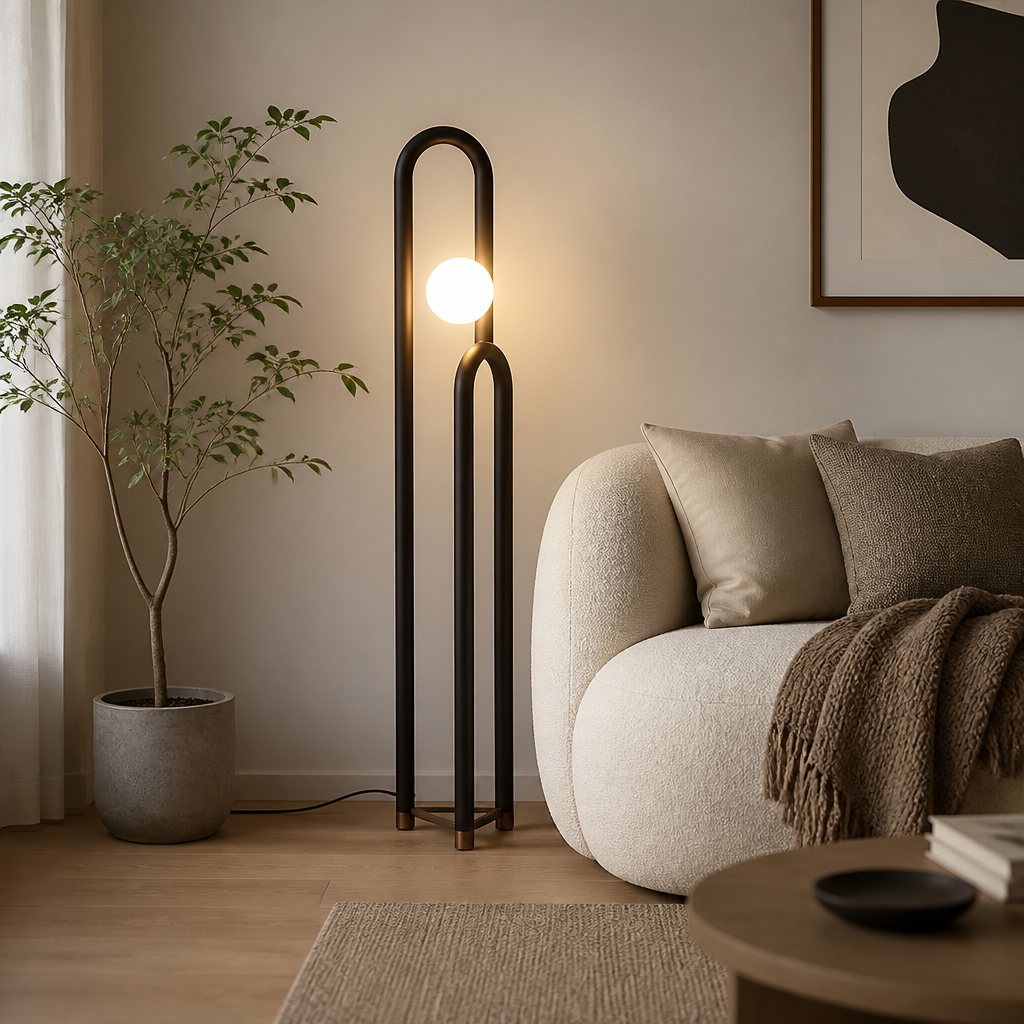 Scandinavian Dark Wood LED Floor Lamp