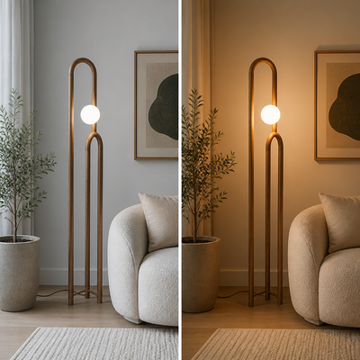 Scandinavian Dark Wood LED Floor Lamp