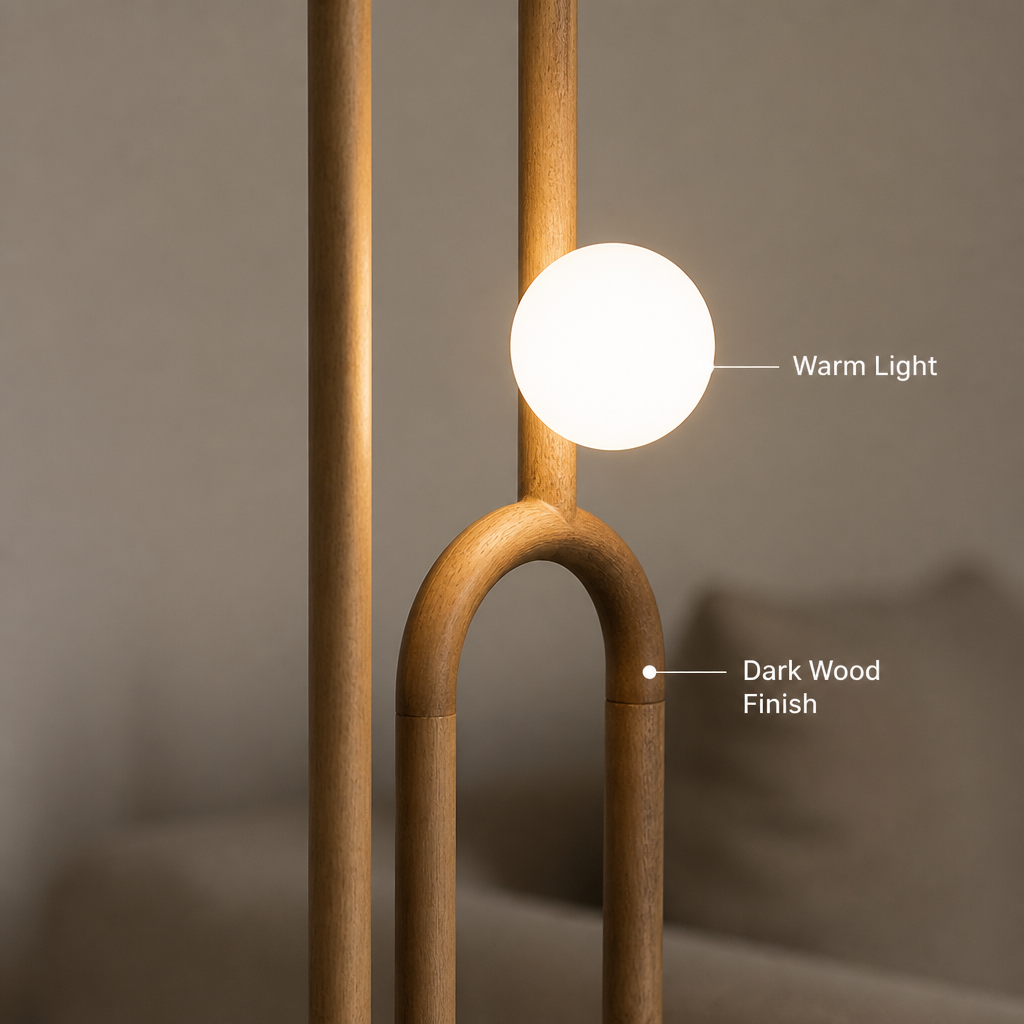 Scandinavian Dark Wood LED Floor Lamp