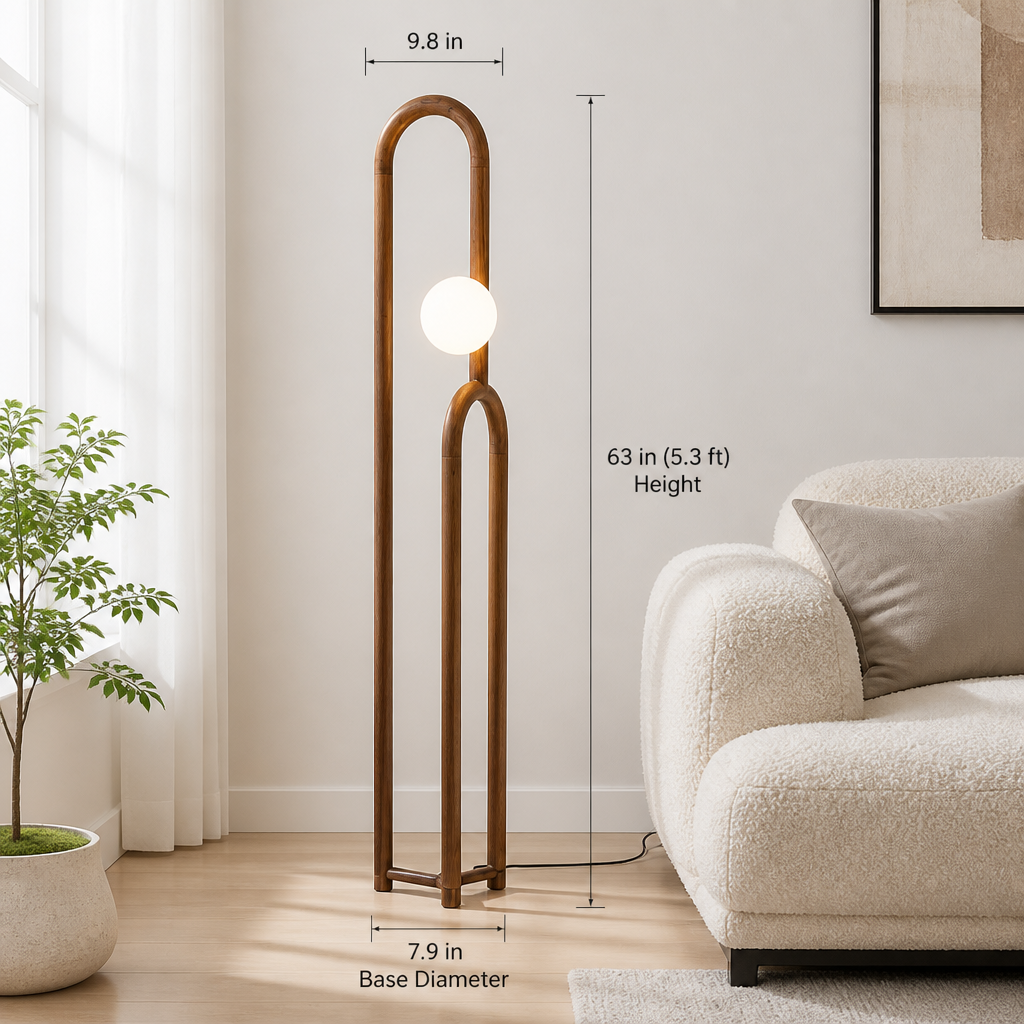 Scandinavian Dark Wood LED Floor Lamp