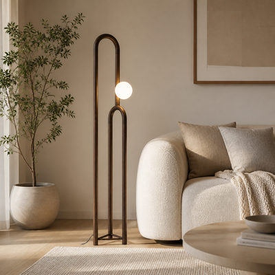 Scandinavian Dark Wood LED Floor Lamp