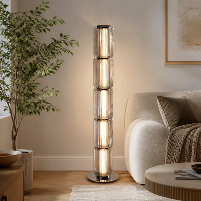 Scandinavian Glass & Aluminum LED Globe Floor Lamp