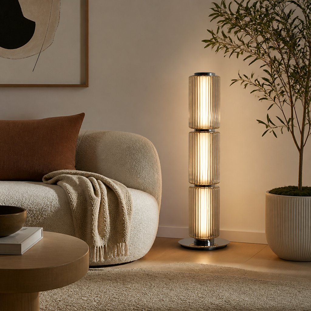 Scandinavian Glass & Aluminum LED Globe Floor Lamp