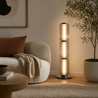 Scandinavian Glass & Aluminum LED Globe Floor Lamp