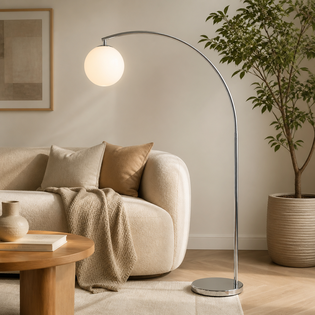 Scandinavian Glass & Aluminum LED Globe Floor Lamp