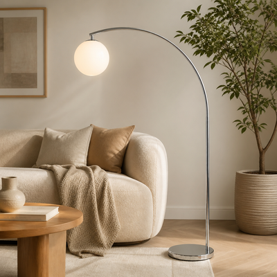 Scandinavian Glass & Aluminum LED Globe Floor Lamp