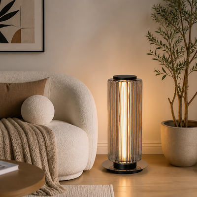 Scandinavian Glass & Aluminum LED Globe Floor Lamp