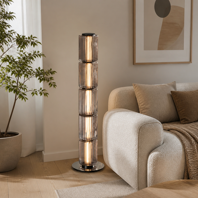 Scandinavian Glass & Aluminum LED Globe Floor Lamp