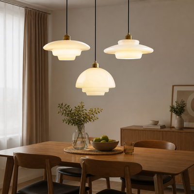Scandinavian Glass & Brass Pendant Light