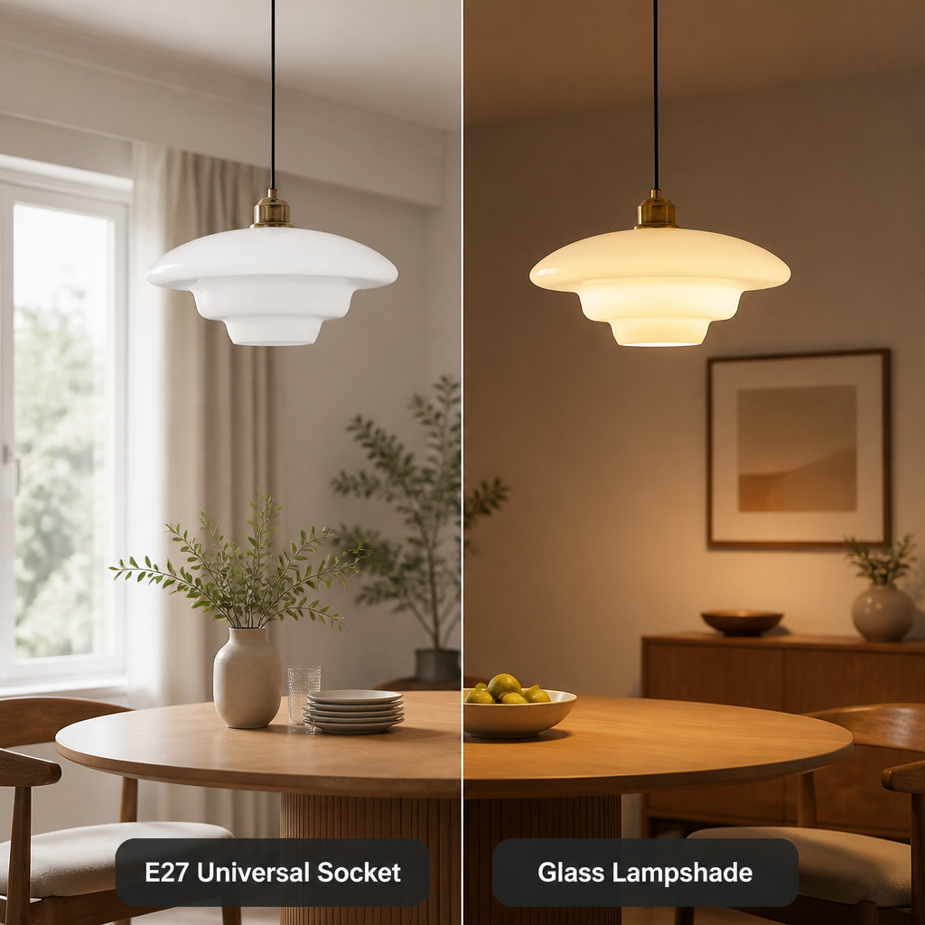 Scandinavian Glass & Brass Pendant Light