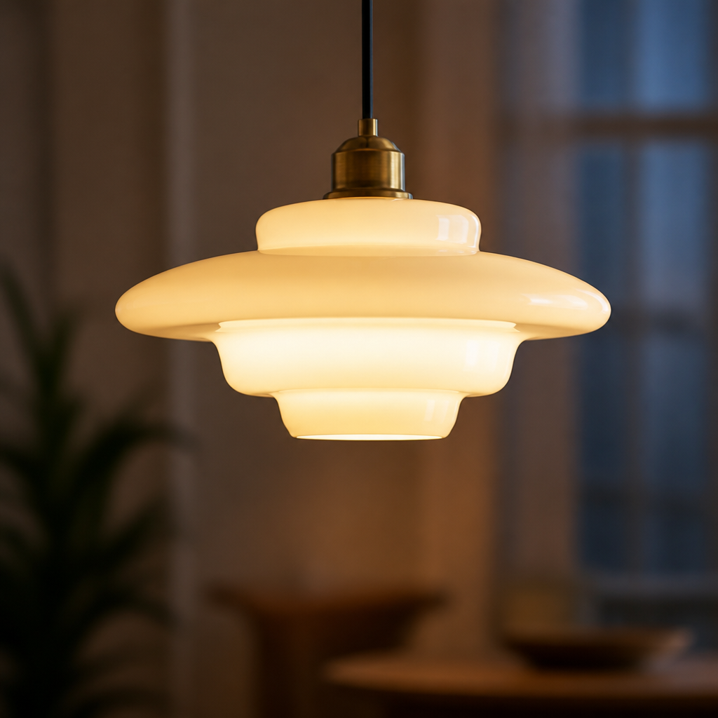 Scandinavian Glass & Brass Pendant Light