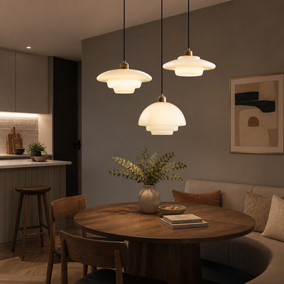 Scandinavian Glass & Brass Pendant Light