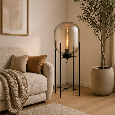 Scandinavian Glass & Iron Floor Lamp
