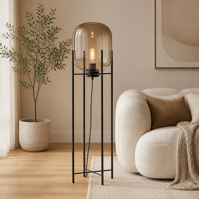 Scandinavian Glass & Iron Floor Lamp