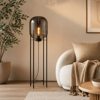 Scandinavian Glass & Iron Floor Lamp