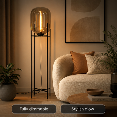 Scandinavian Glass & Iron Floor Lamp