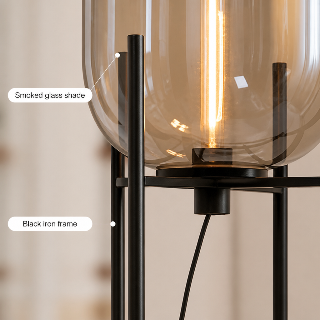 Scandinavian Glass & Iron Floor Lamp