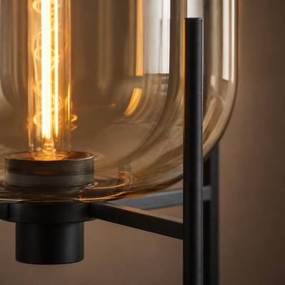 Scandinavian Glass & Iron Floor Lamp