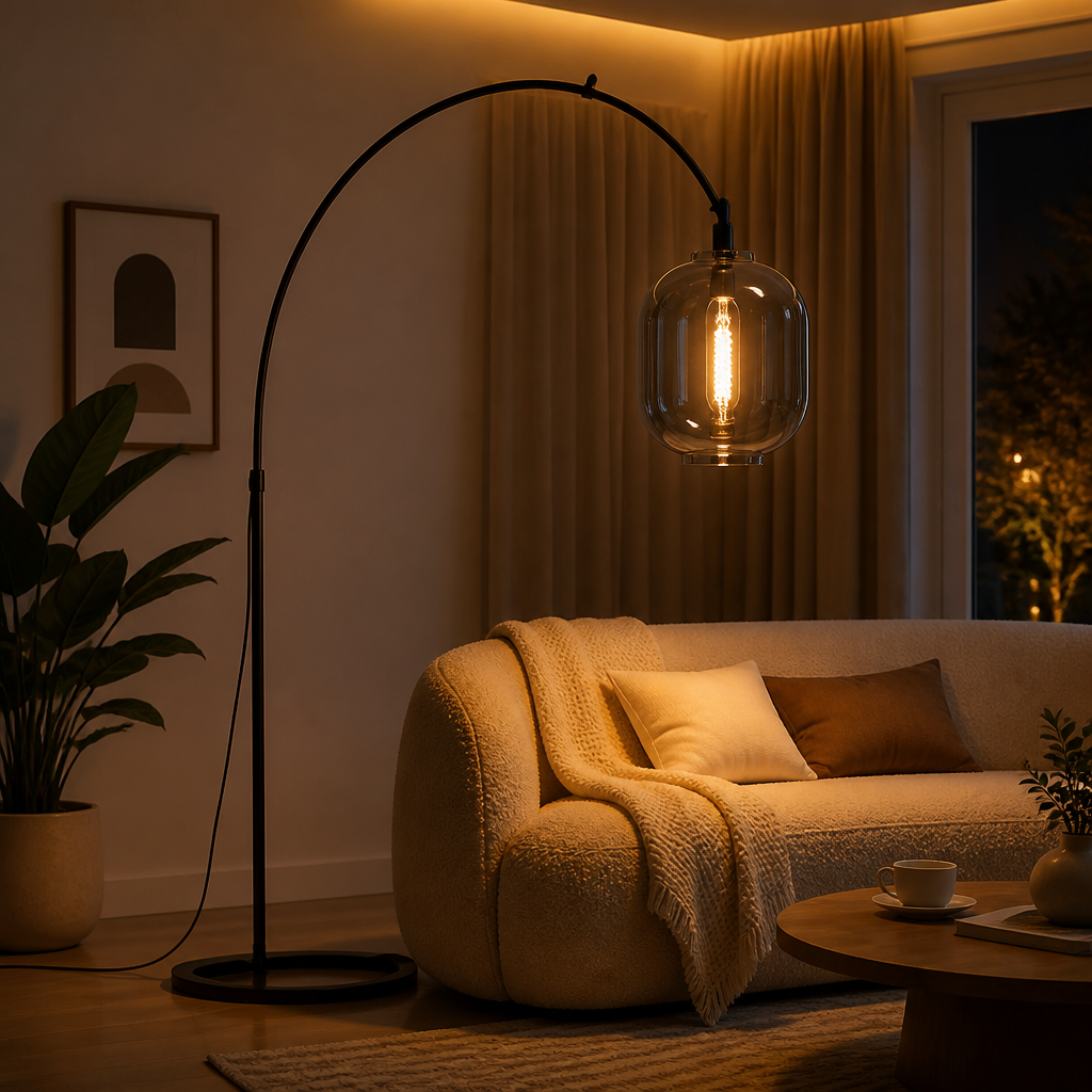 Scandinavian Glass & Iron Floor Lamp