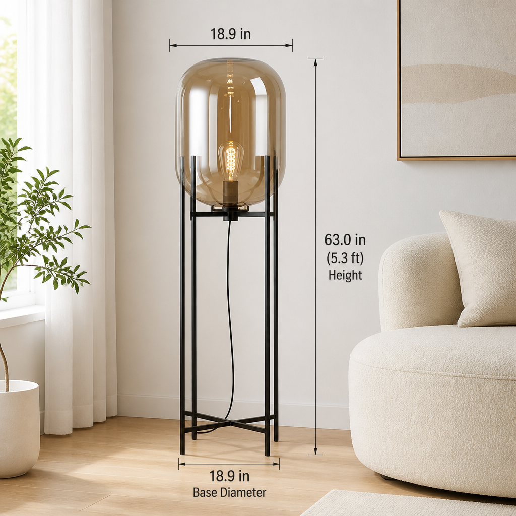 Scandinavian Glass & Iron Floor Lamp