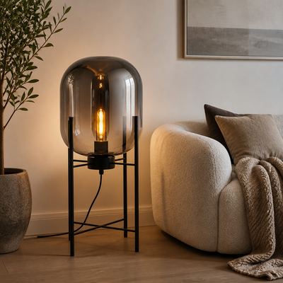 Scandinavian Glass & Iron Floor Lamp