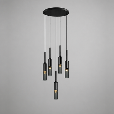Scandinavian Glass & Iron Multi-Head Pendant Light