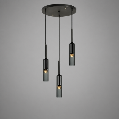 Scandinavian Glass & Iron Multi-Head Pendant Light