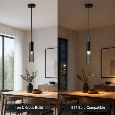 Scandinavian Glass & Iron Multi-Head Pendant Light