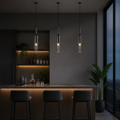 Scandinavian Glass & Iron Multi-Head Pendant Light