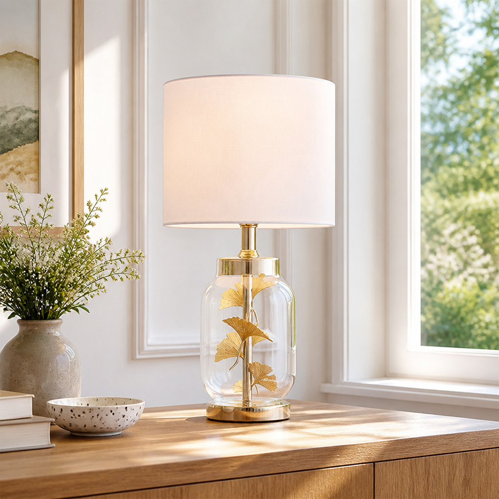Scandinavian Glass Leaf Table Lamp