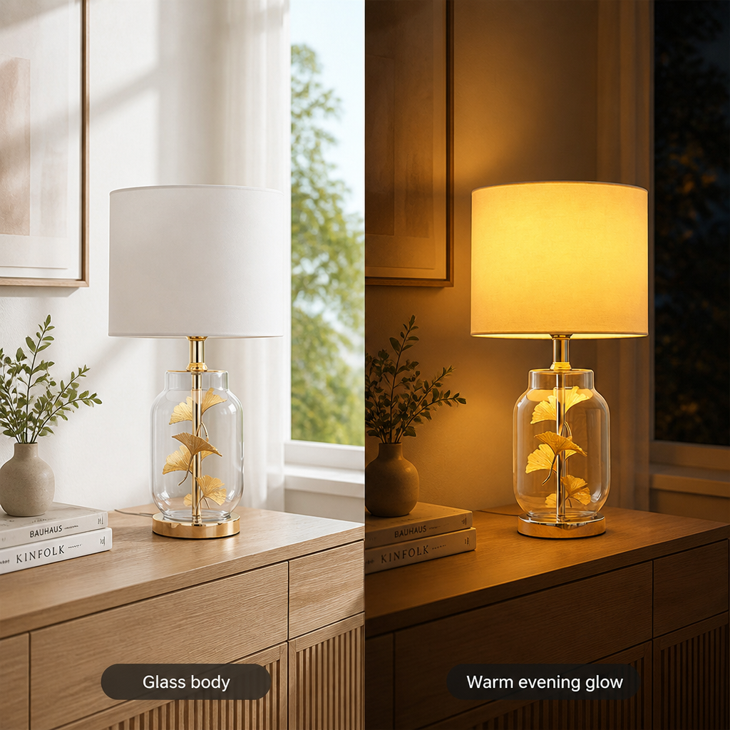 Scandinavian Glass Leaf Table Lamp