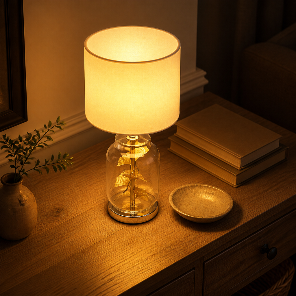 Scandinavian Glass Leaf Table Lamp