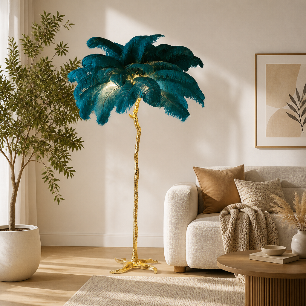 Scandinavian Gold Feathered Floor Lamp