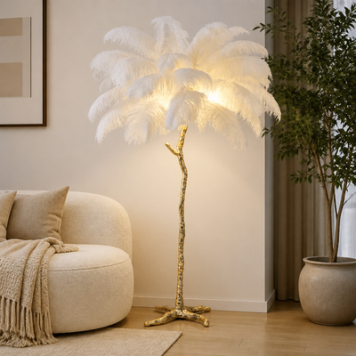 Scandinavian Gold Feathered Floor Lamp