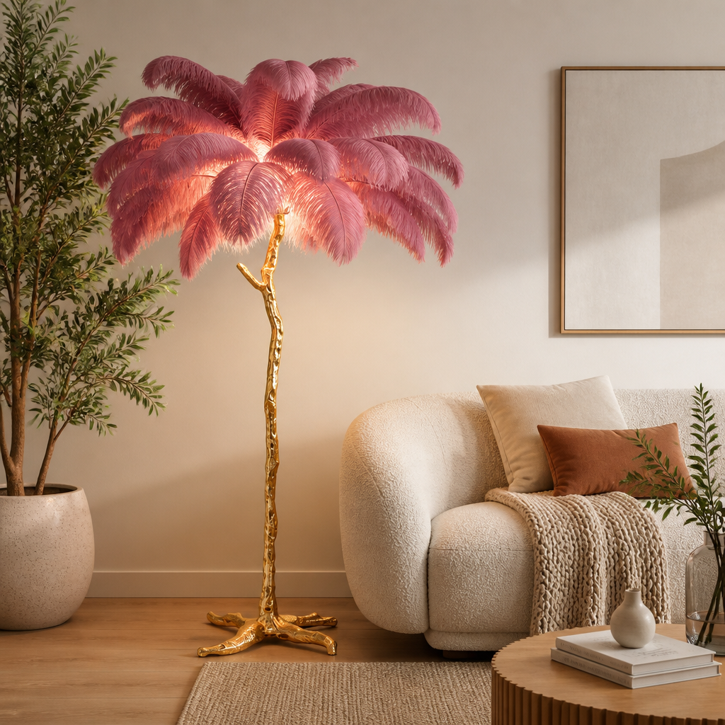 Scandinavian Gold Feathered Floor Lamp