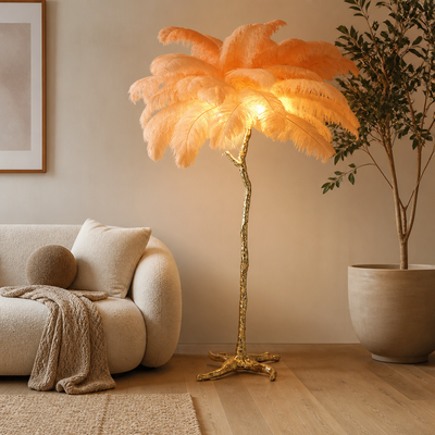 Scandinavian Gold Feathered Floor Lamp