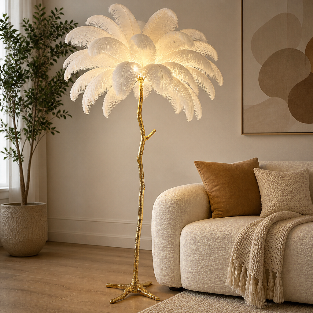 Scandinavian Gold Feathered Floor Lamp