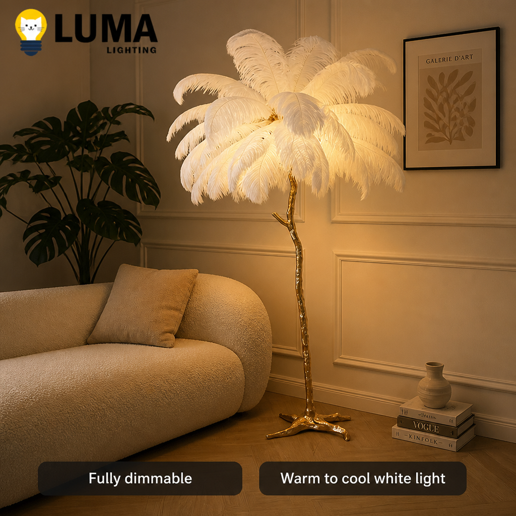 Scandinavian Gold Feathered Floor Lamp