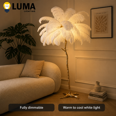 Scandinavian Gold Feathered Floor Lamp